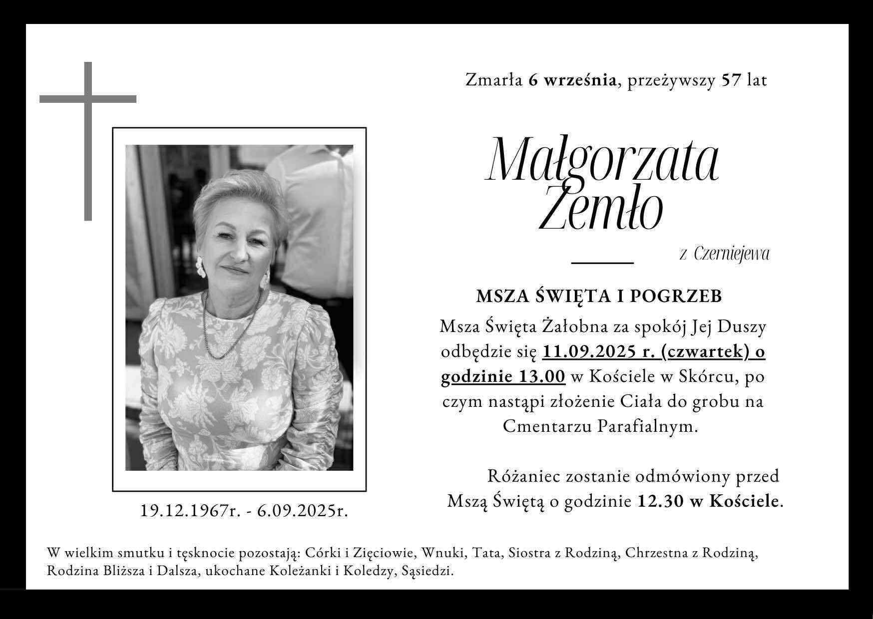 Nekrolog pani Małgorzaty Zemło